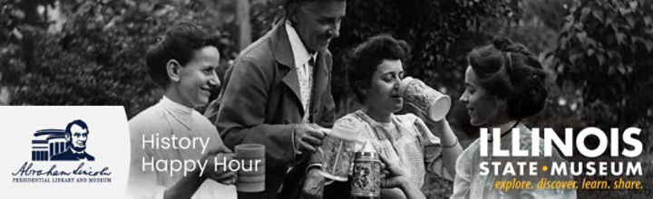 History Comes Alive banner; black and white photo of people sitting in the grass drinking beer